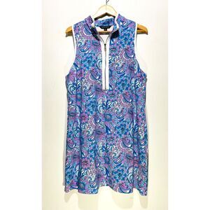 Boston Proper dress casual floral purple blue Zip up sport activewear women XXL